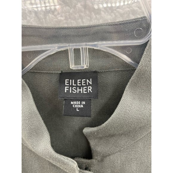 Eileen Fisher Womens Jacket Coat Gray Herringbone Buttons Slit 100% Silk L - Picture 8 of 8